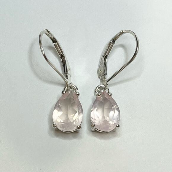 BEAUTIFUL 4ctw Pear Cut Natural Rose Quartz Earrings in Sterling Silver - Picture 3 of 7